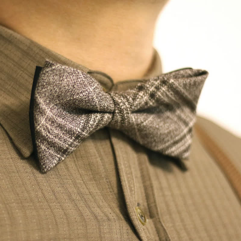 Nœud papillon en coton à carreaux style britannique marron café pour homme