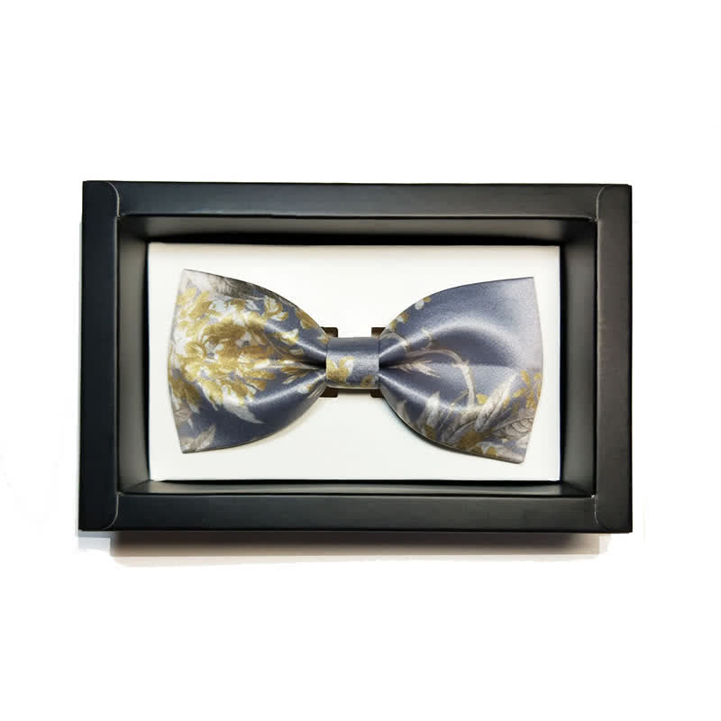 Nœud papillon élégant à motif floral gris, jaune et blanc pour homme