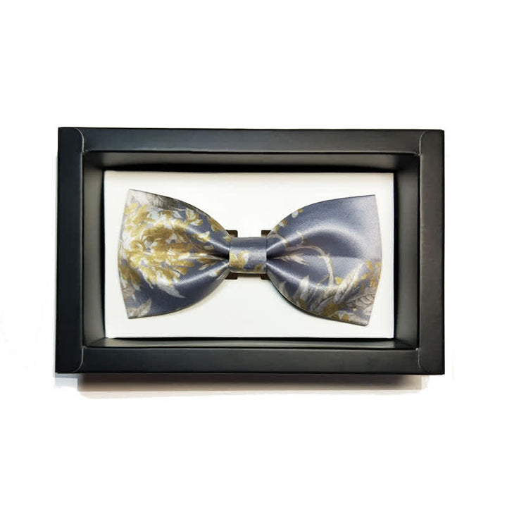 Nœud papillon élégant à motif floral gris, jaune et blanc pour homme