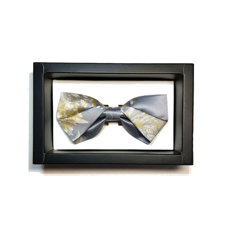 Nœud papillon élégant à motif floral gris, jaune et blanc pour homme