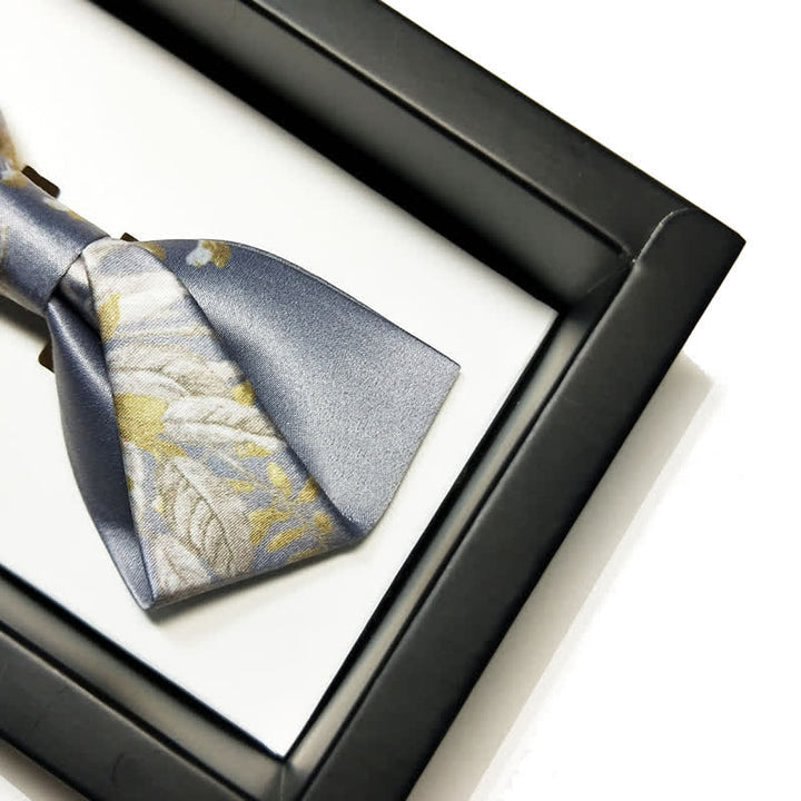 Nœud papillon élégant à motif floral gris, jaune et blanc pour homme