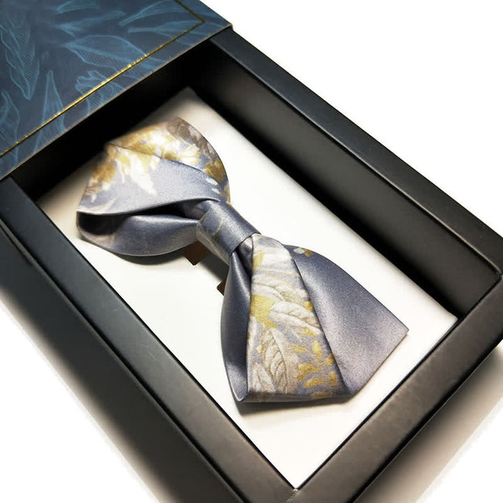Nœud papillon élégant à motif floral gris, jaune et blanc pour homme