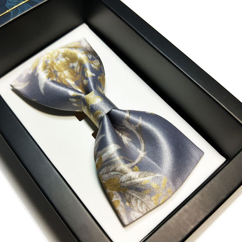Nœud papillon élégant à motif floral gris, jaune et blanc pour homme
