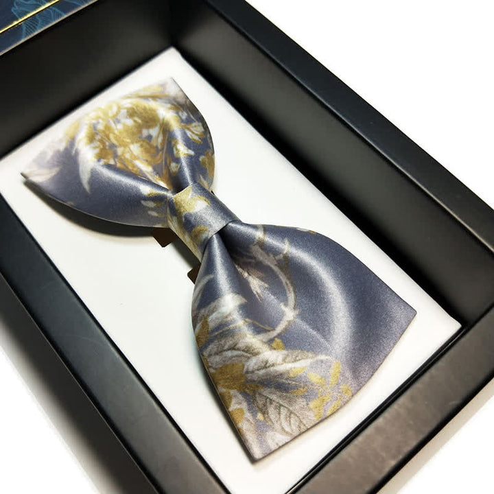 Nœud papillon élégant à motif floral gris, jaune et blanc pour homme