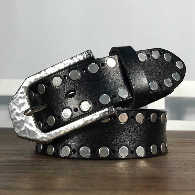 Ceinture en cuir avec boucle marteau et rivets à deux rangées