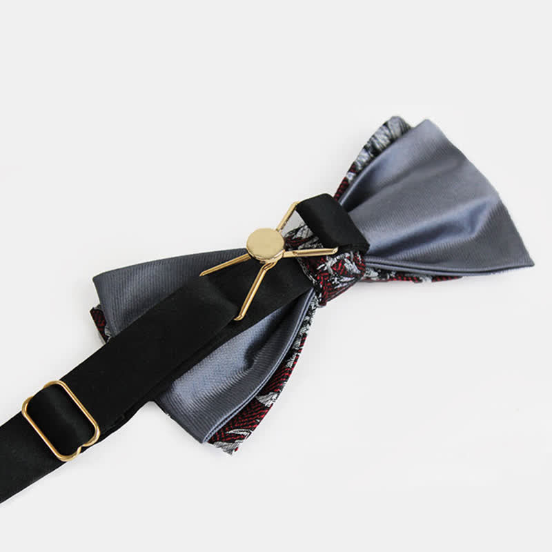 Nœud papillon double épaisseur pour homme avec pivoines bordeaux et grises