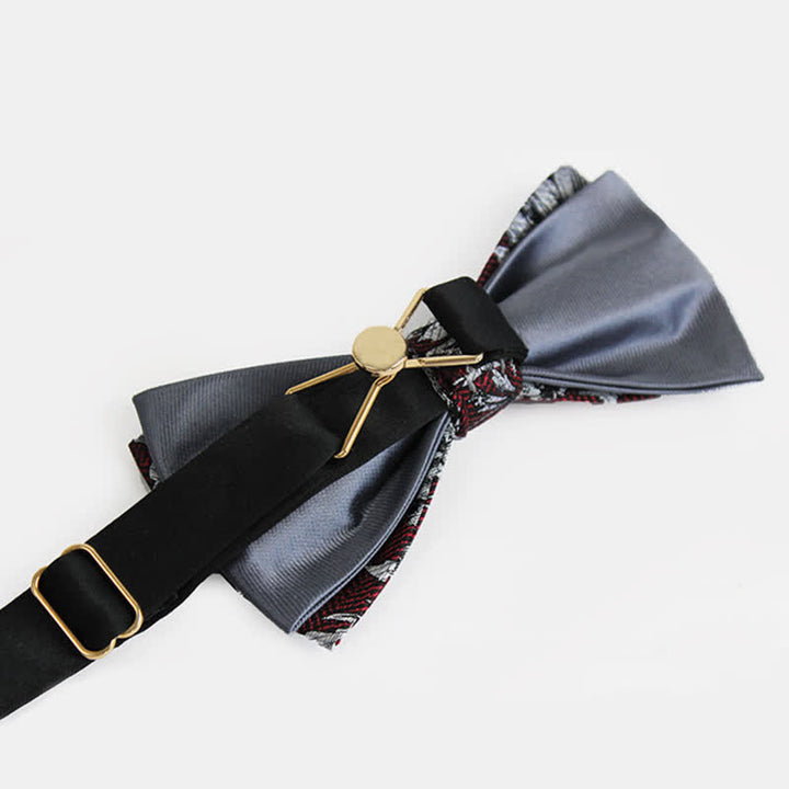 Nœud papillon double épaisseur pour homme avec pivoines bordeaux et grises