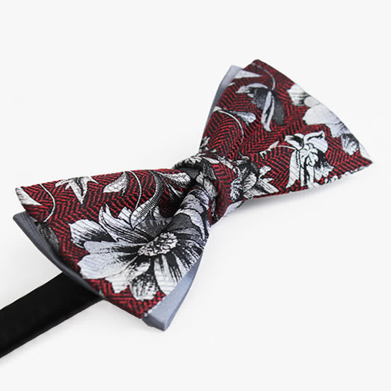 Nœud papillon double épaisseur pour homme avec pivoines bordeaux et grises