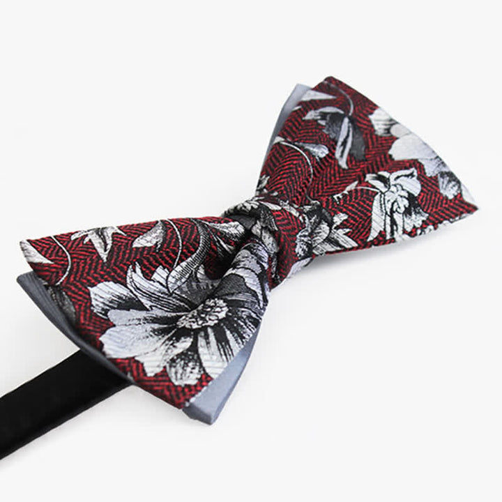 Nœud papillon double épaisseur pour homme avec pivoines bordeaux et grises