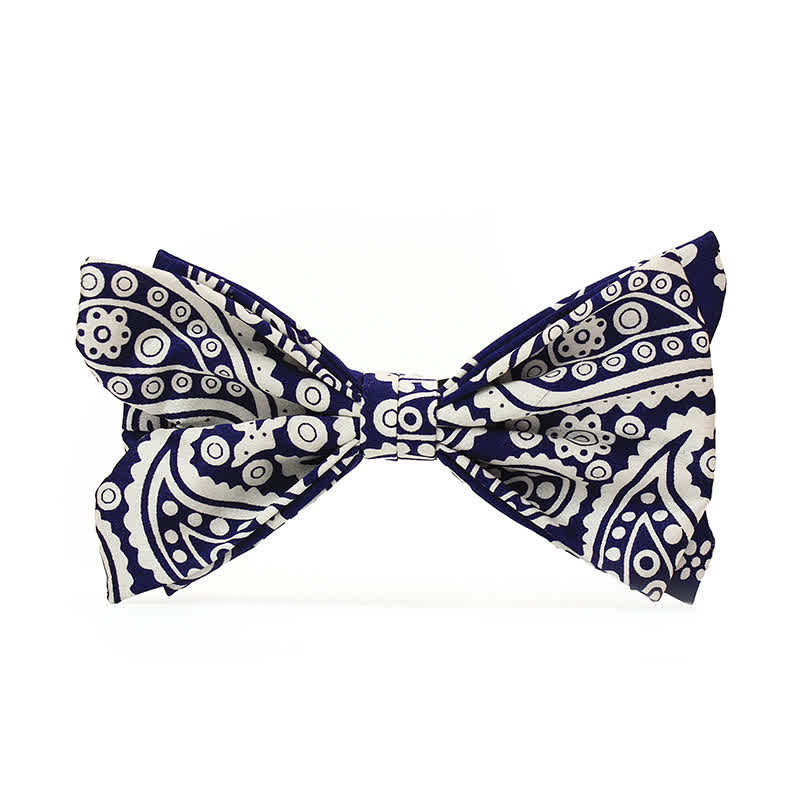 Nœud papillon bleu marine et blanc à pois imprimés en cachemire pour homme