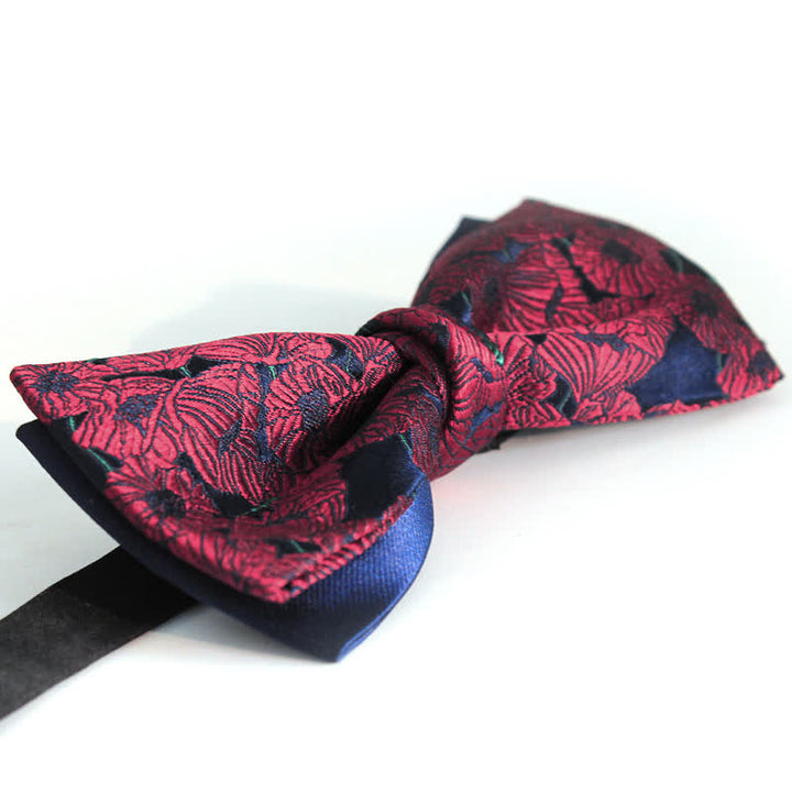Nœud papillon bordeaux et bleu marine à motif fleuri pour homme