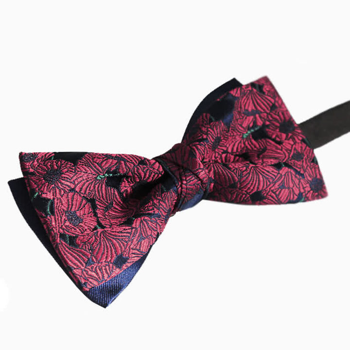 Nœud papillon bordeaux et bleu marine à motif fleuri pour homme