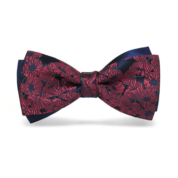 Nœud papillon bordeaux et bleu marine à motif fleuri pour homme
