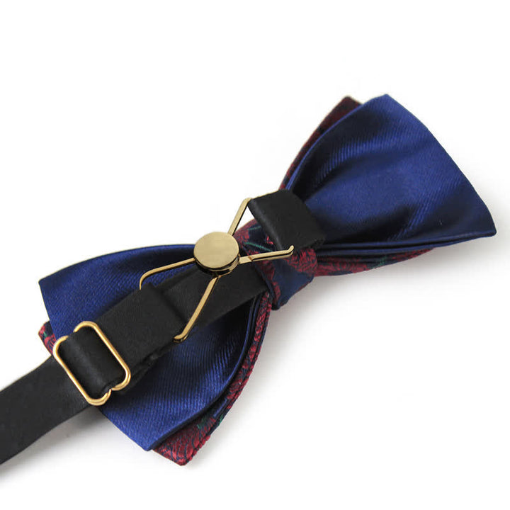 Nœud papillon bordeaux et bleu marine à motif fleuri pour homme