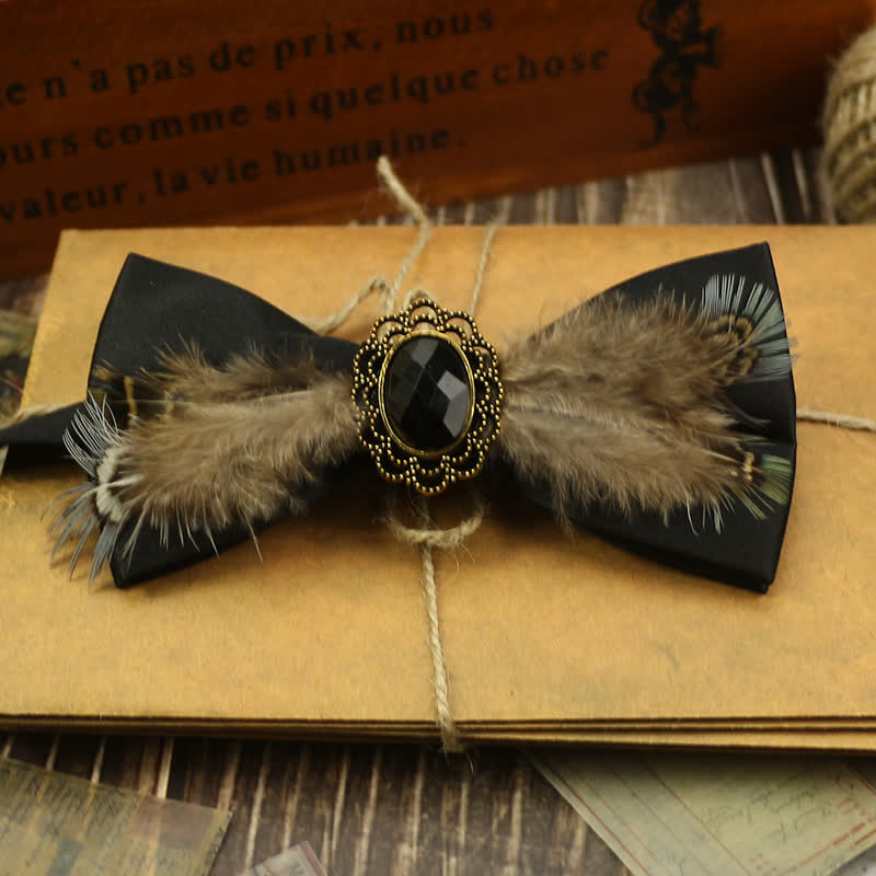 Nœud papillon de fête en plumes et perles pour homme