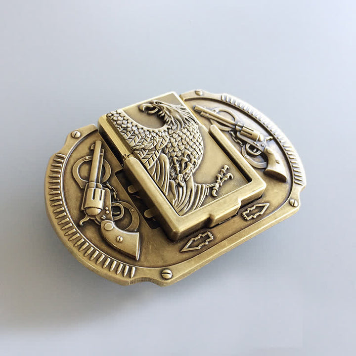 Ceinture en cuir pour homme avec pistolets en bronze et briquet caché