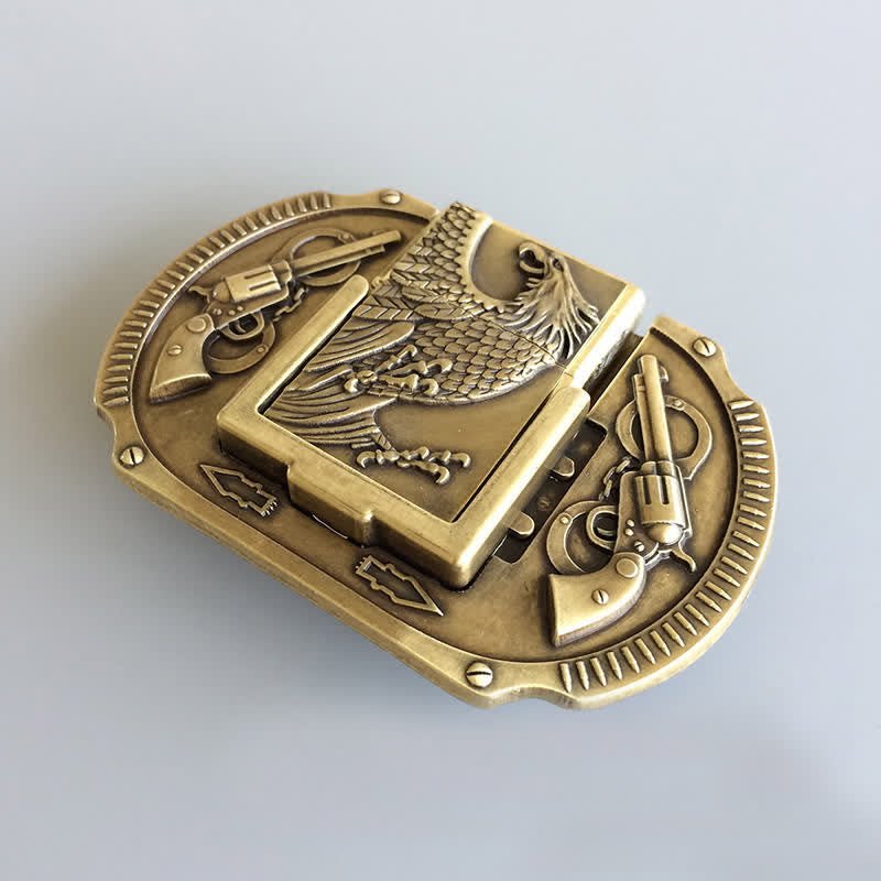 Ceinture en cuir pour homme avec pistolets en bronze et briquet caché