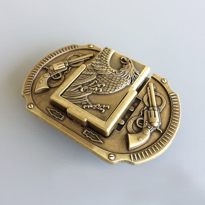 Ceinture en cuir pour homme avec pistolets en bronze et briquet caché