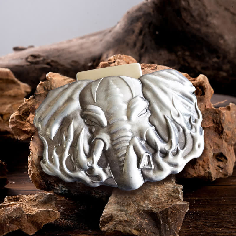 Ceinture en cuir d'éléphant argenté pour homme avec briquet caché