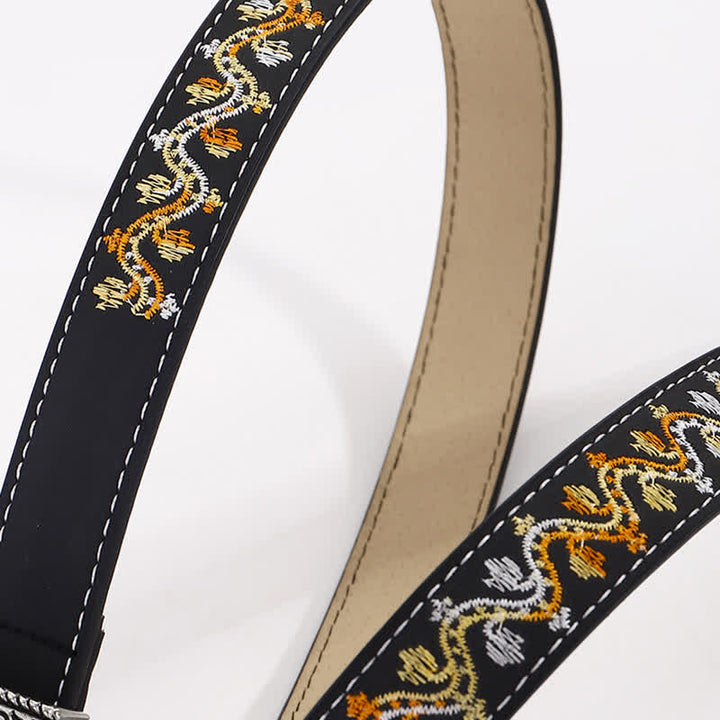 Ceinture en cuir brodée noire, orange et blanche pour femme
