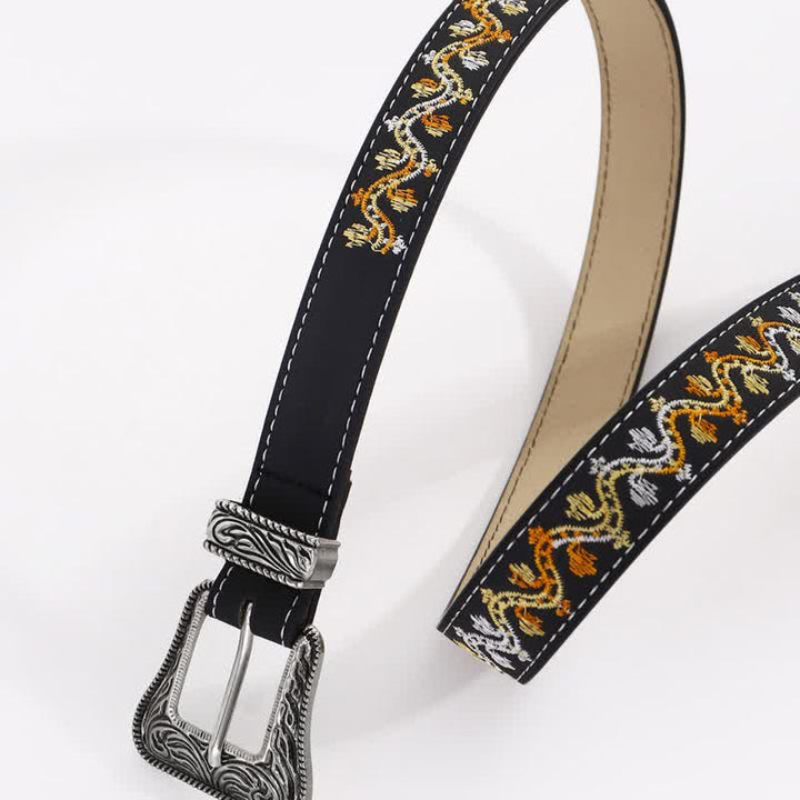 Ceinture en cuir brodée noire, orange et blanche pour femme