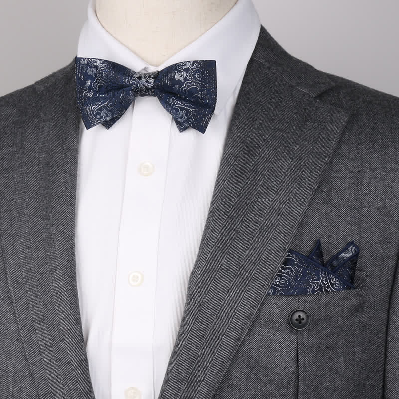 Ensemble de 3 mouchoirs de poche fantaisie pour homme avec nœud papillon et motif cachemire