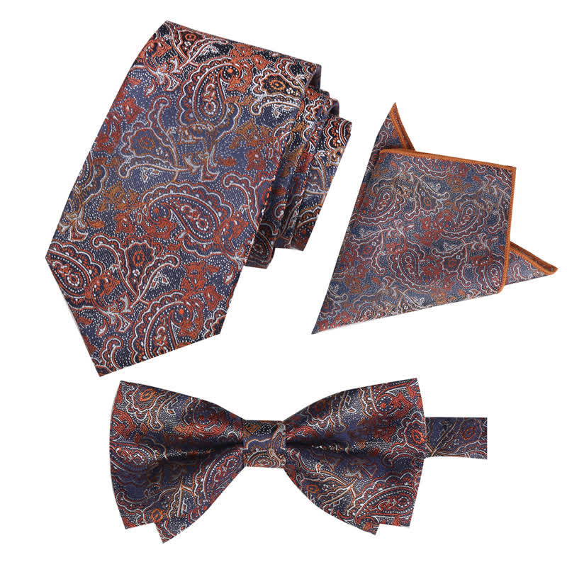 Ensemble de 3 mouchoirs de poche fantaisie pour homme avec nœud papillon et motif cachemire