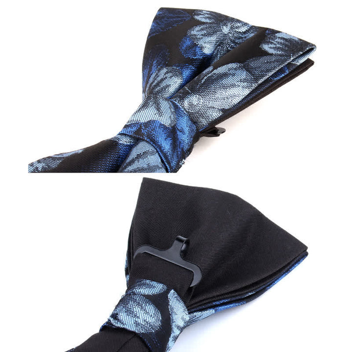 Lot de 2 mouchoirs de poche et nœuds papillon à motif floral bleu et bleu marine pour homme