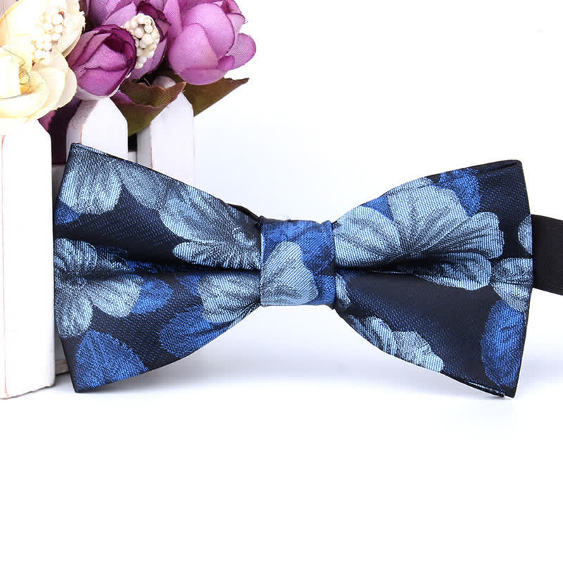 Lot de 2 mouchoirs de poche et nœuds papillon à motif floral bleu et bleu marine pour homme