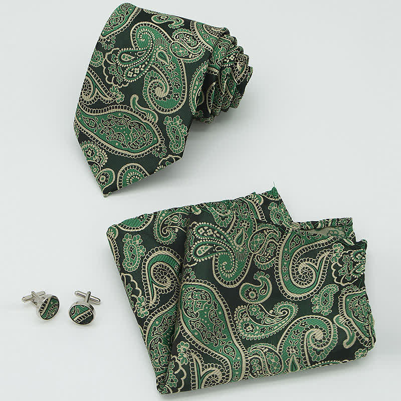 Ensemble de 3 cravates à motif cachemire vert et noir pour homme