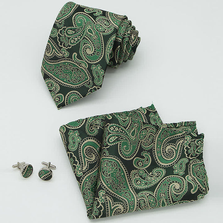 Ensemble de 3 cravates à motif cachemire vert et noir pour homme