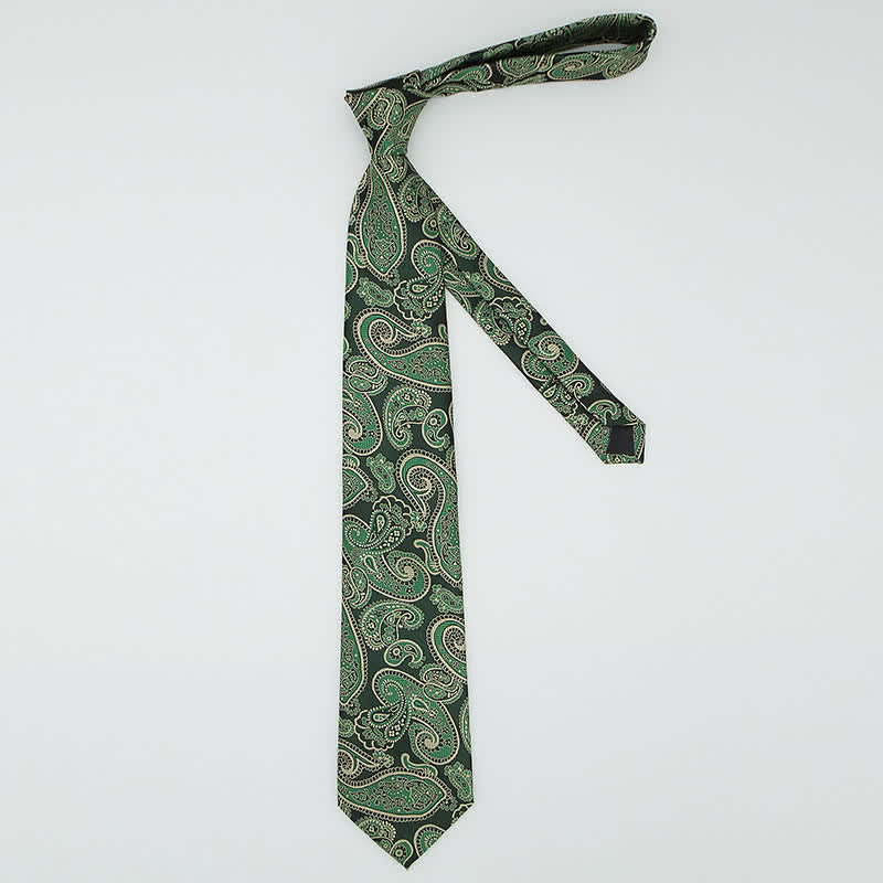 Ensemble de 3 cravates à motif cachemire vert et noir pour homme