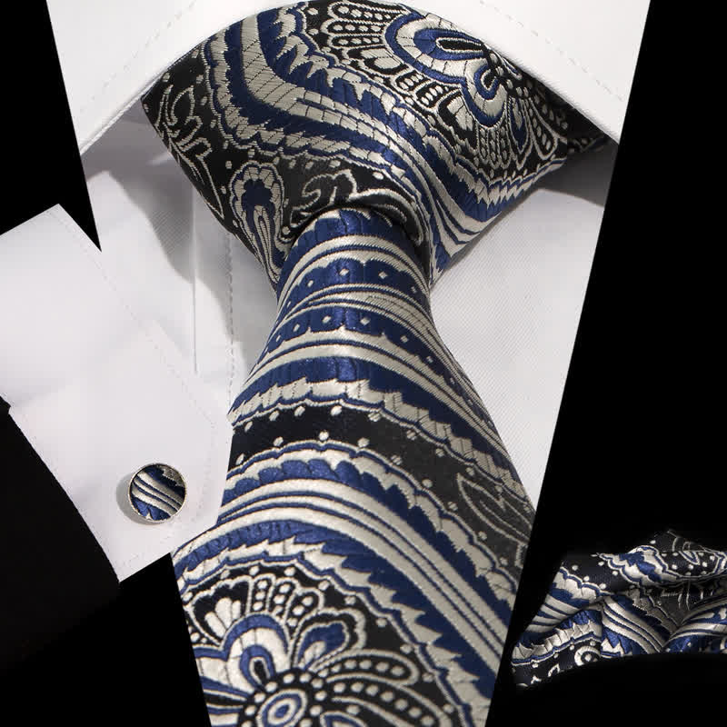 Lot de 3 cravates fantaisie en jacquard cachemire bleu argenté pour homme