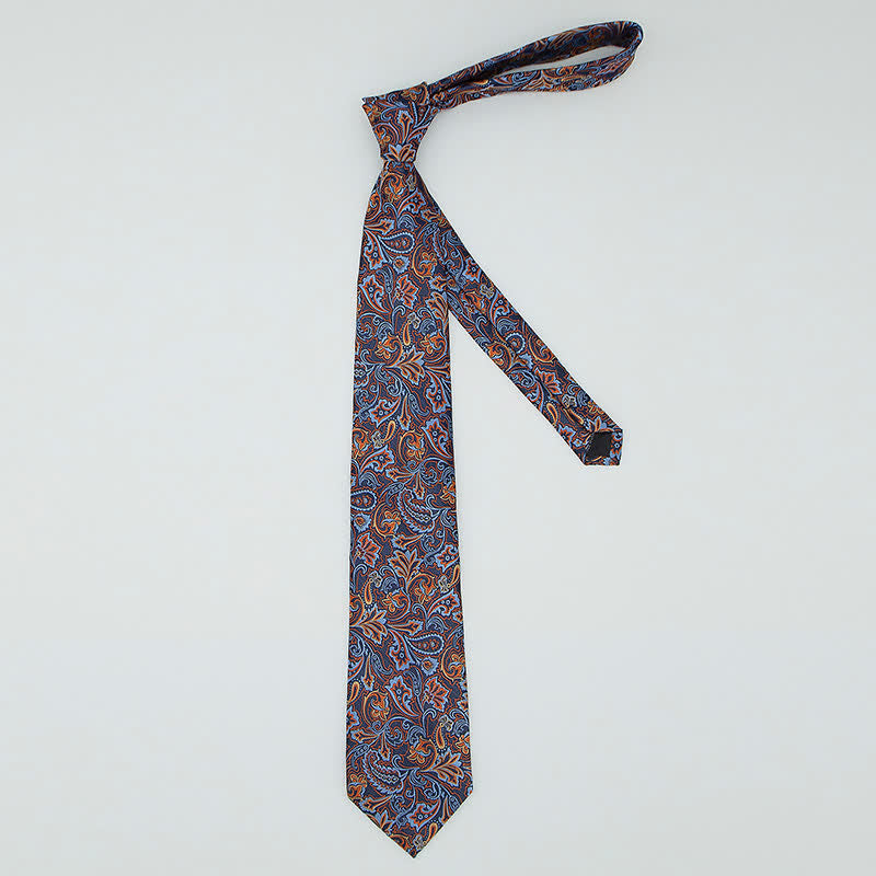 Ensemble de 3 cravates pour hommes à motif cachemire bleu et orange
