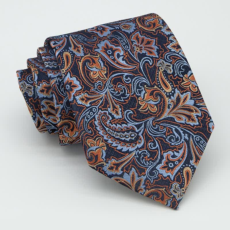 Ensemble de 3 cravates pour hommes à motif cachemire bleu et orange