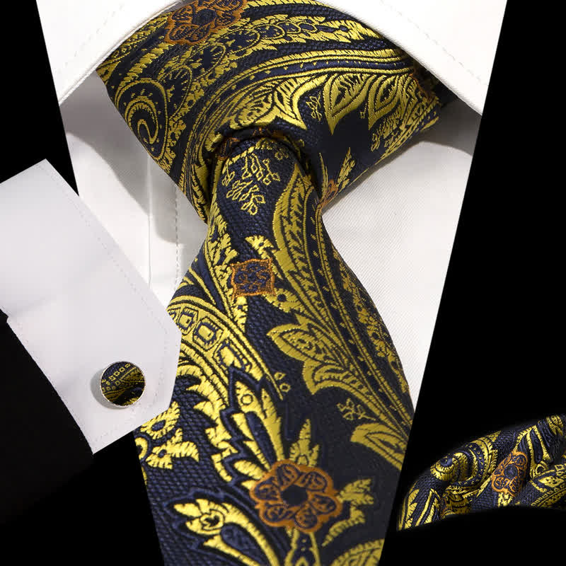 Lot de 3 cravates tissées à motif cachemire jaune et noir pour homme