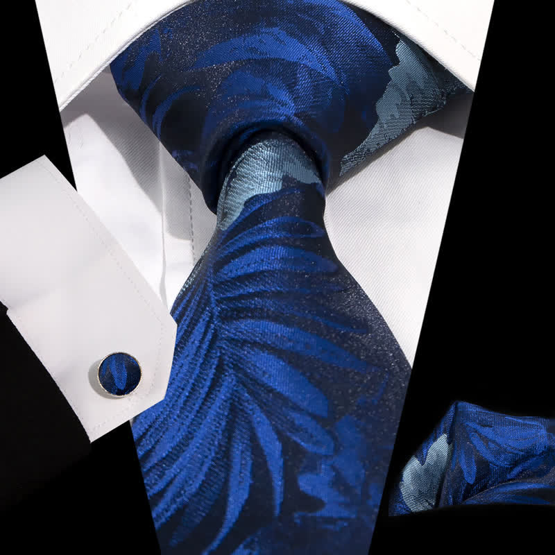 Ensemble de 3 cravates élégantes à fleurs bleu marine et bleu ciel pour homme