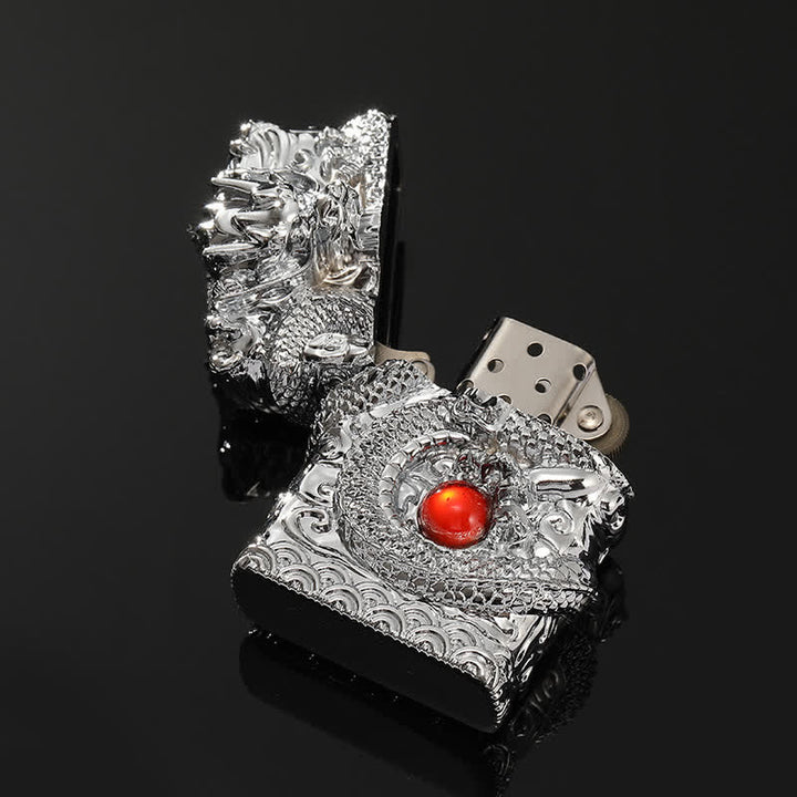 Briquet à pétrole rechargeable au design rétro sculpté en forme de dragon