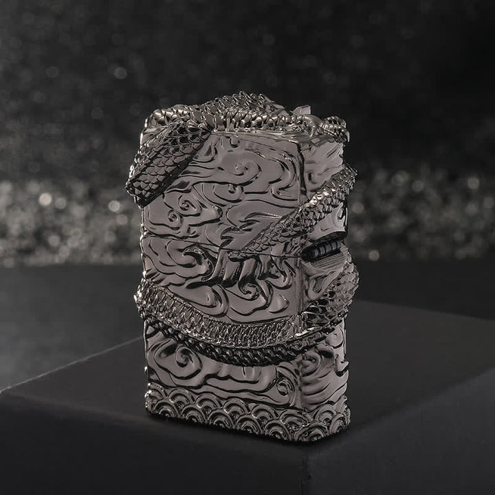 Briquet à pétrole rechargeable au design rétro sculpté en forme de dragon