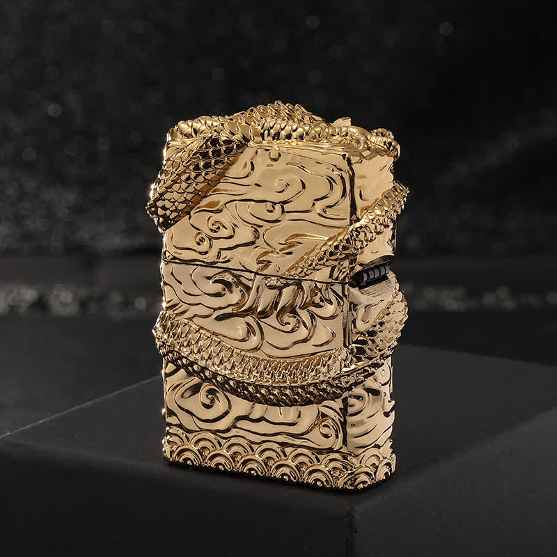 Briquet à pétrole rechargeable au design rétro sculpté en forme de dragon