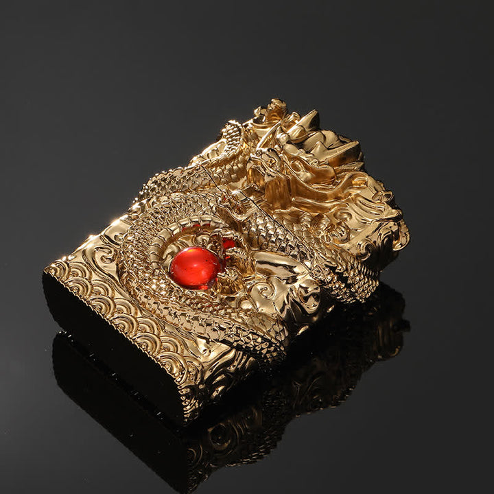 Briquet à pétrole rechargeable au design rétro sculpté en forme de dragon