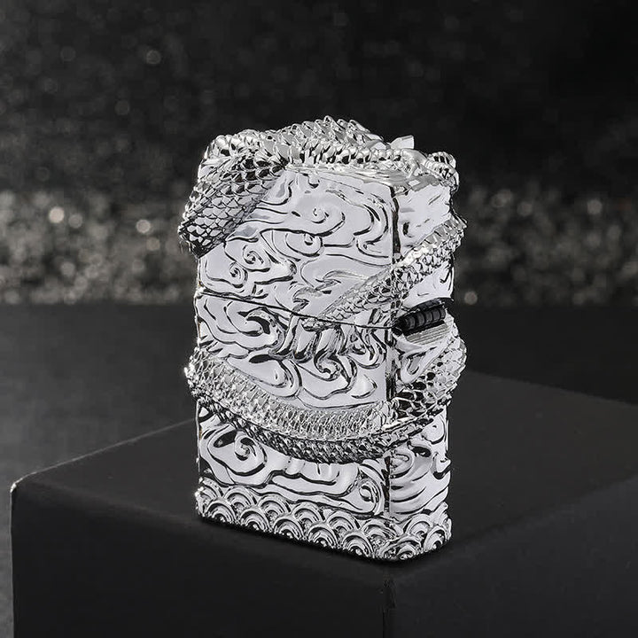 Briquet à pétrole rechargeable au design rétro sculpté en forme de dragon