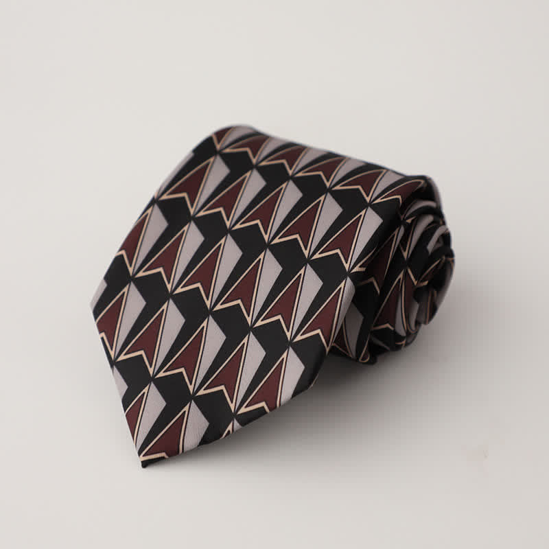 Cravate à motifs géométriques noirs et marron pour homme