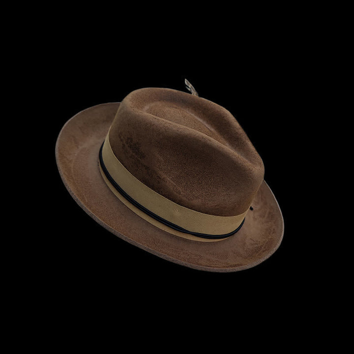 Chapeau de cowboy en feutre avec plumes de chameau vieillies