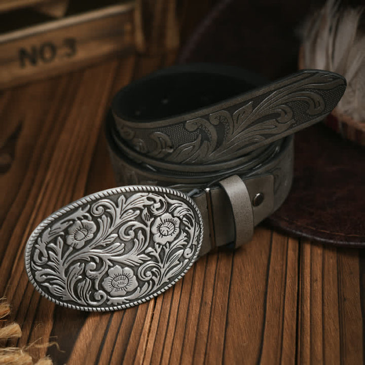 Ceinture en cuir avec boucle en forme de fleur sculptée de style western pour robe de cow-boy