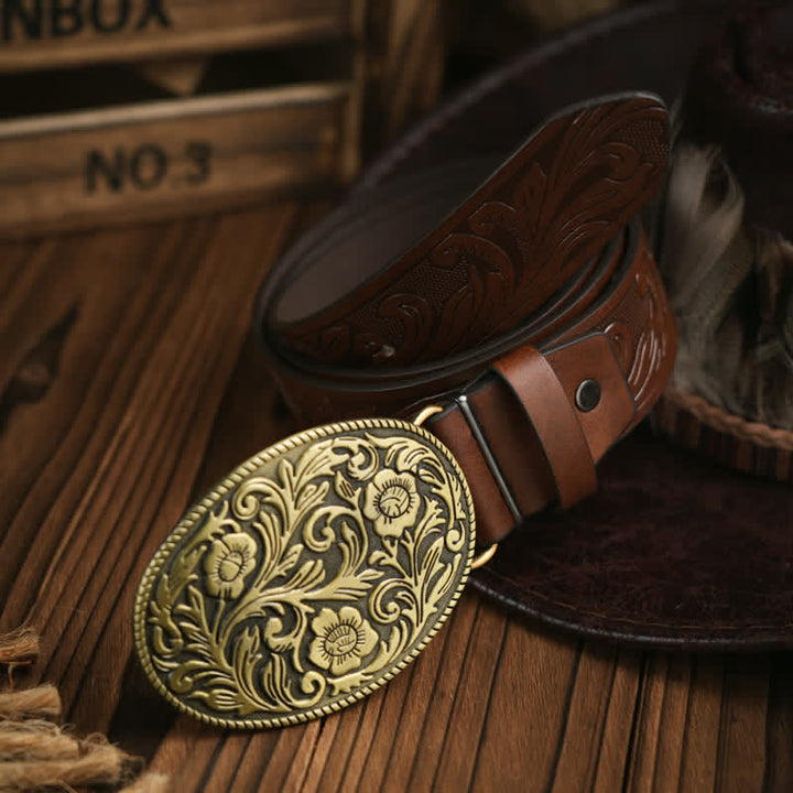 Ceinture en cuir avec boucle en forme de fleur sculptée de style western pour robe de cow-boy