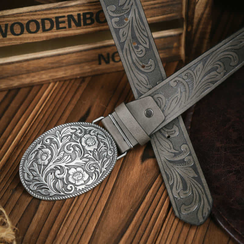 Ceinture en cuir avec boucle en forme de fleur sculptée de style western pour robe de cow-boy