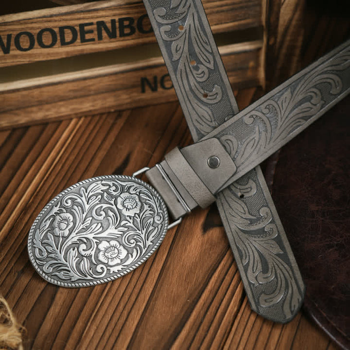 Ceinture en cuir avec boucle en forme de fleur sculptée de style western pour robe de cow-boy