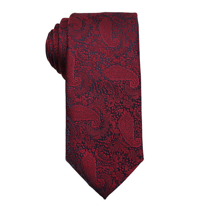 Accessoires de robe de soirée Paisley série rouge foncé pour hommes Cravate