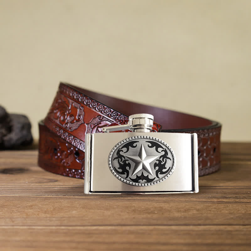 Ceinture en cuir Western Star DIY pour homme de 3 oz avec flasque cachée